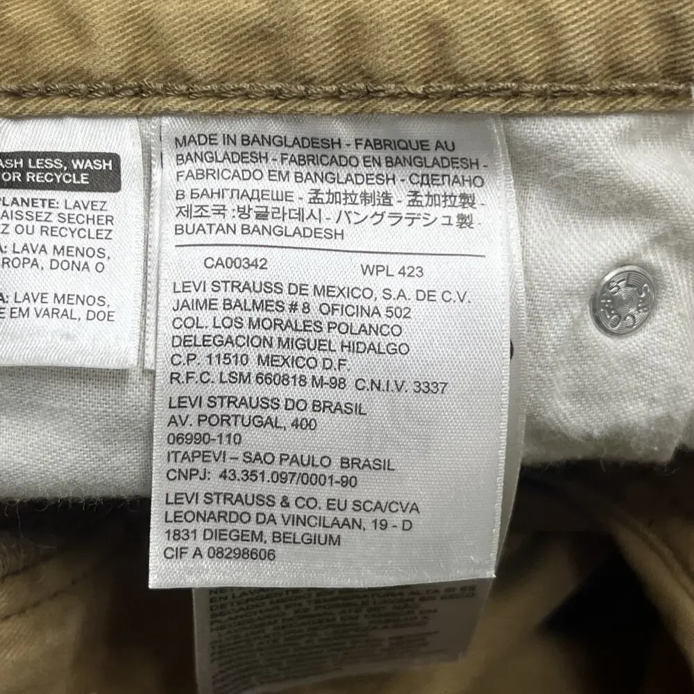 Levis 514 Jeans Mens 38X32 (36X31) Khaki Tan Straight Leg 100% Cotton Chino
